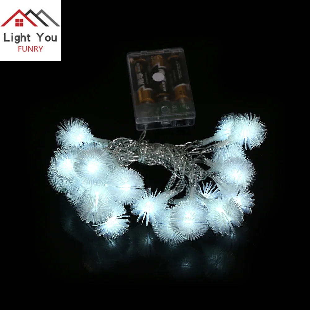 Новинка 20LED батарейный отсек меховые шарики декоративные световые струны на