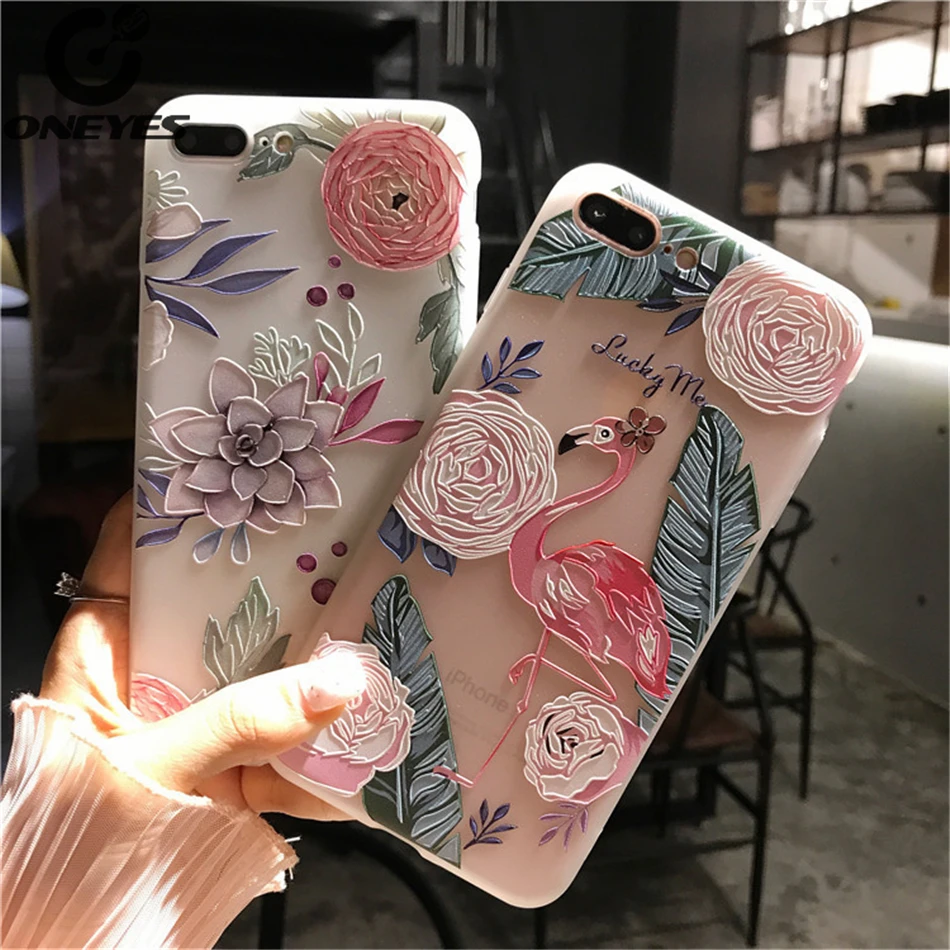 Рельефный милый силиконовый чехол для телефона iphone 6 s фламинго единорог цветы Apple
