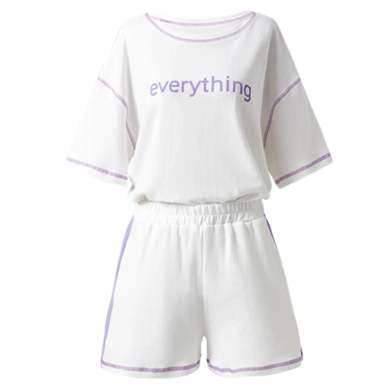 ARTKA Mid-year Promotion Time-Limited Spike Women Suits Short Sleeve Letter Print Knit Suit Casual T-shirt and Shorts SA11183X