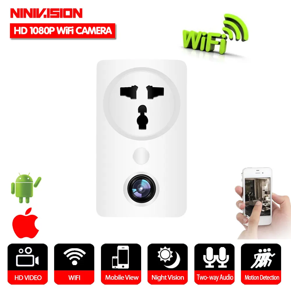 Топ настенная розетка WiFi зарядное устройство адаптер для камеры 180 градусов панорамная 1080 P рыбий глаз Беспроводная CCTV домашняя камера видеонаблюдения