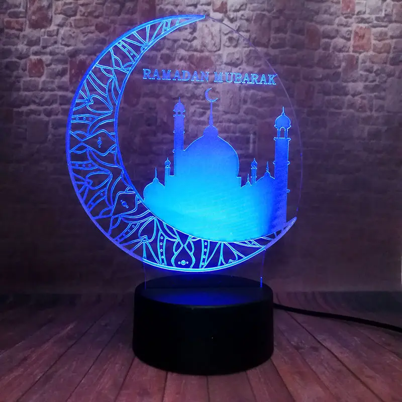 Модель Мубарак исламский Рамадан 3D иллюзия светодиодный ночсветильник