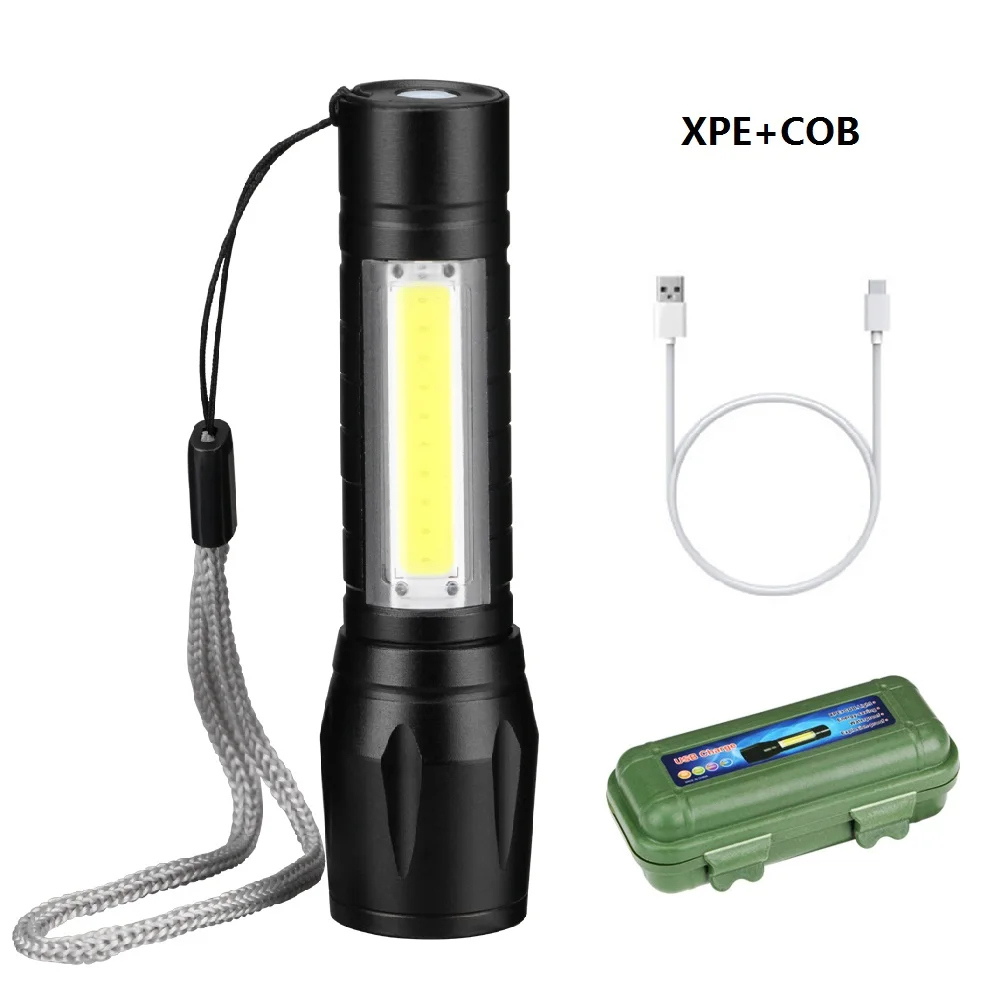 XPE COB 3 режима COB Мощный светодиодный фонарь Водонепроницаемый карманный фонарик usb зарядка рабочий свет для аварийного освещения встроенный аккумулятор - Испускаемый цвет: XPE COB