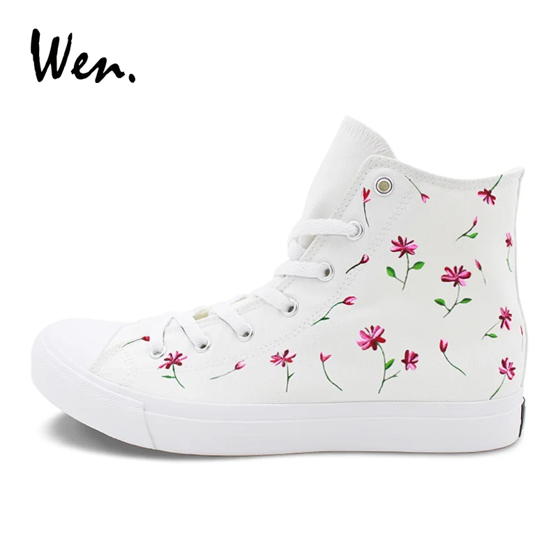 Вэнь белая женская повседневная обувь дизайн на заказ розовые цветочные цветы