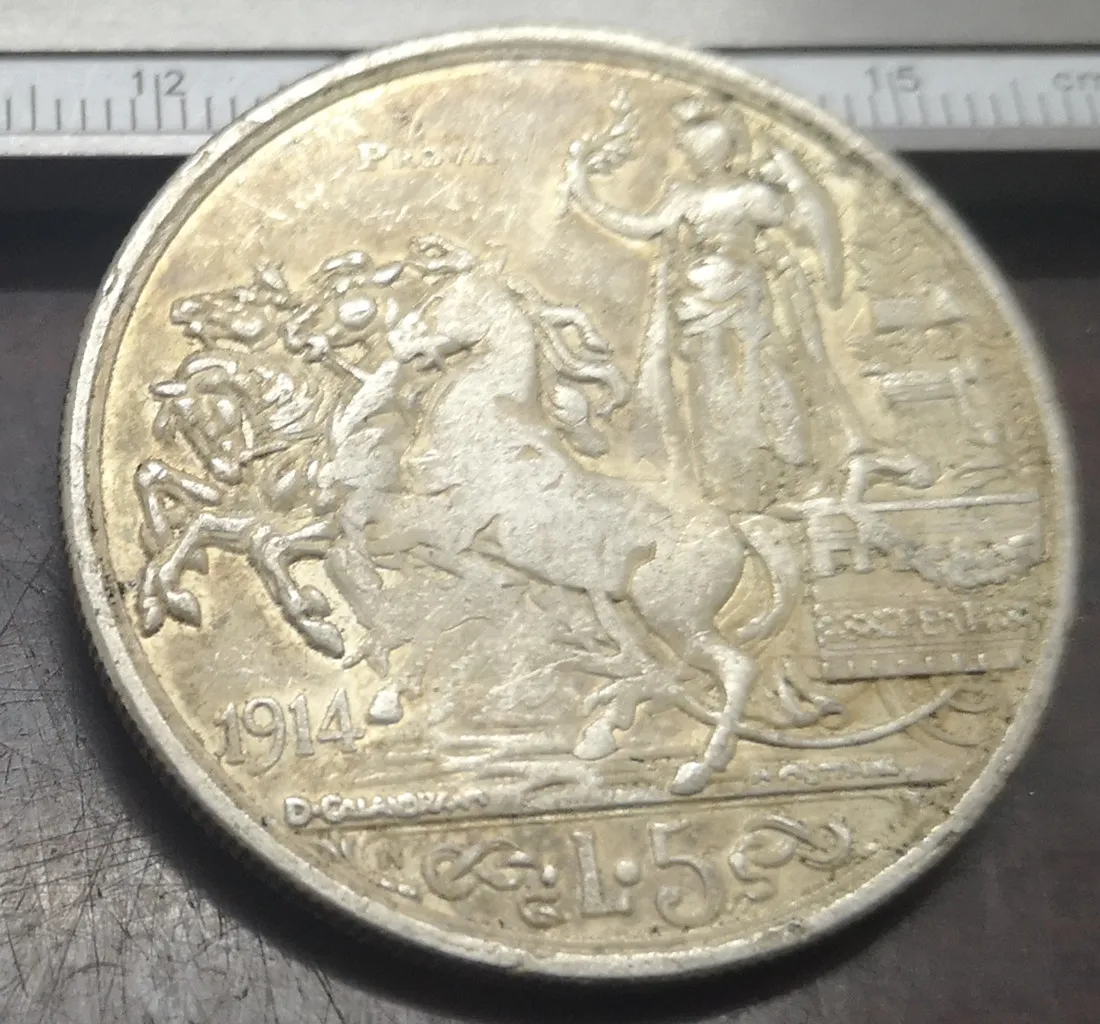 

1914 Italy 5 Lire - Vittorio Emanuele III (Prova) Silver Plated Coin(Type 1)