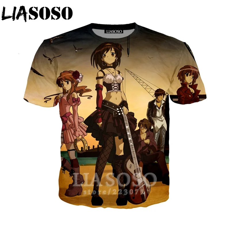 LIASOSO Summer New Men Women Short Sleeve Sweatshirt 3D Print Anime The Melancholy of Haruhi Suzumiya T Shirt Top Pullover A195 | Мужская