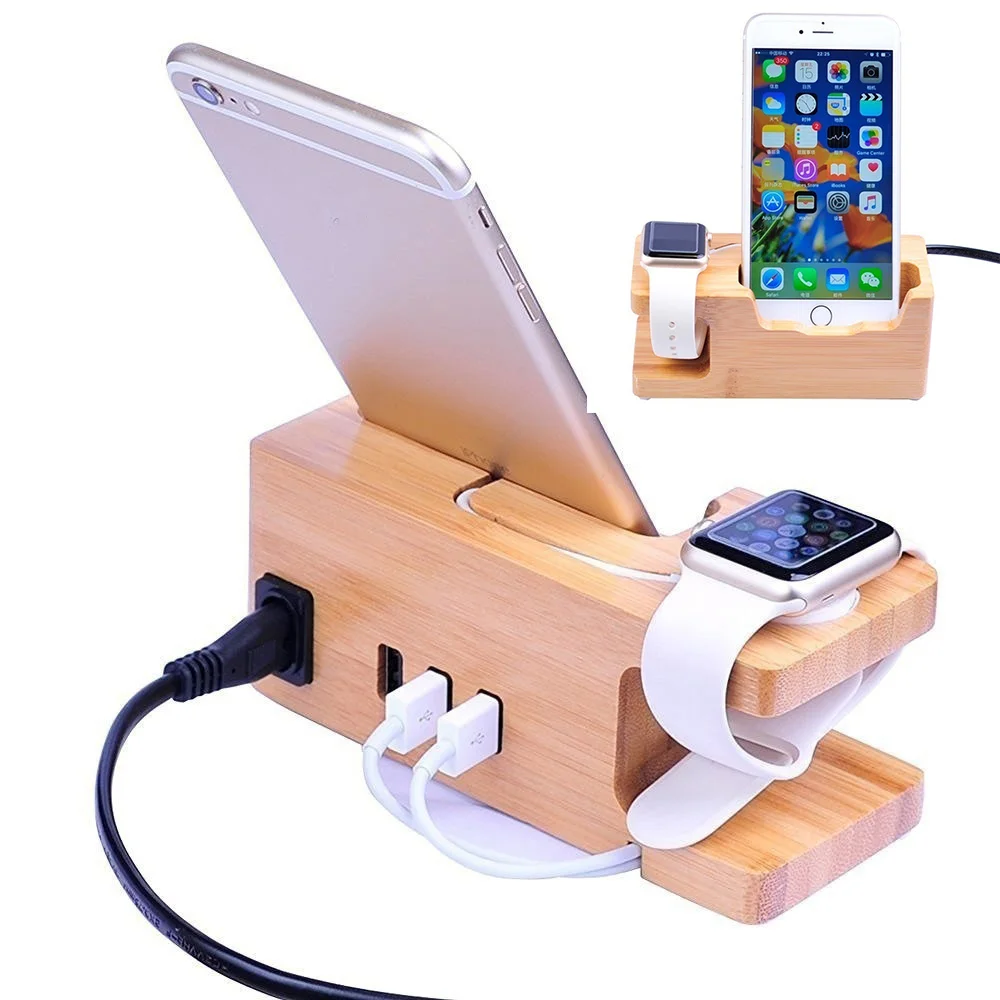 3 USB порта 15 Вт бамбуковое настольное быстрое зарядное устройство для Apple Watch iphone xiaomi samsung зарядное устройство для мобильного телефона зарядная станция Подставка