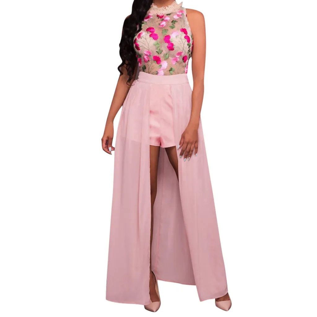 Женское Сетчатое платье без рукавов элегантное эластичное кружевное с вышивкой