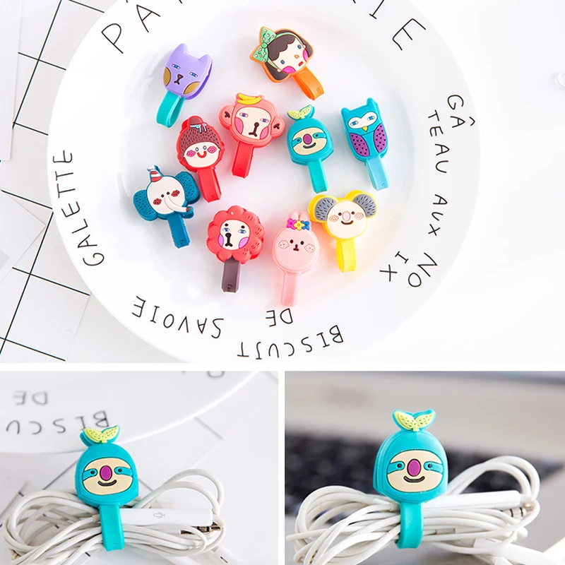 10 шт./лот канцелярские товары на пуговицах Кабельный органайзер мультфильм милый