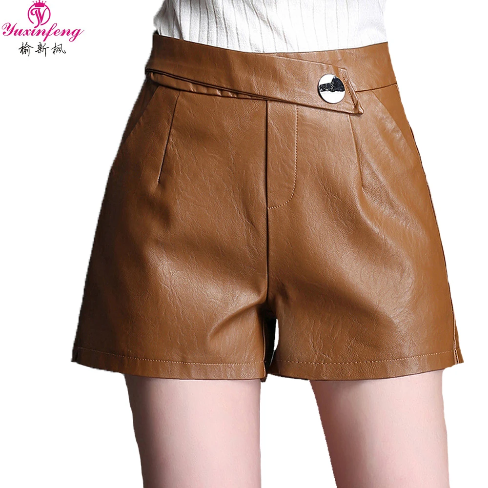 

Yuxinfeng New High Waist Faux Leather Shorts Women Autumn Winter Plus Size Pu Shorts High Quality Loose Straight Short Pants