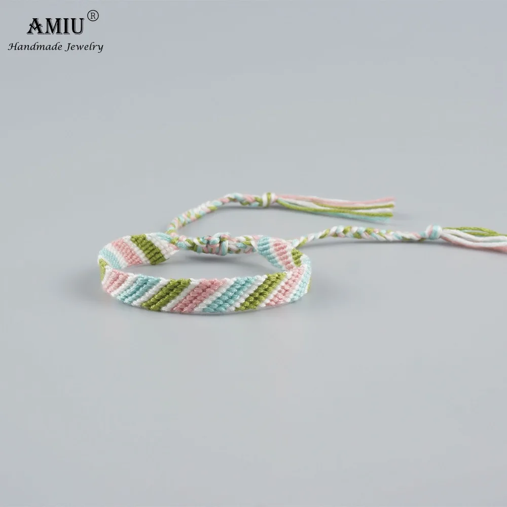 Радужные браслеты дружбы AMIU плетеные хлопковые ручной работы браслет макраме на