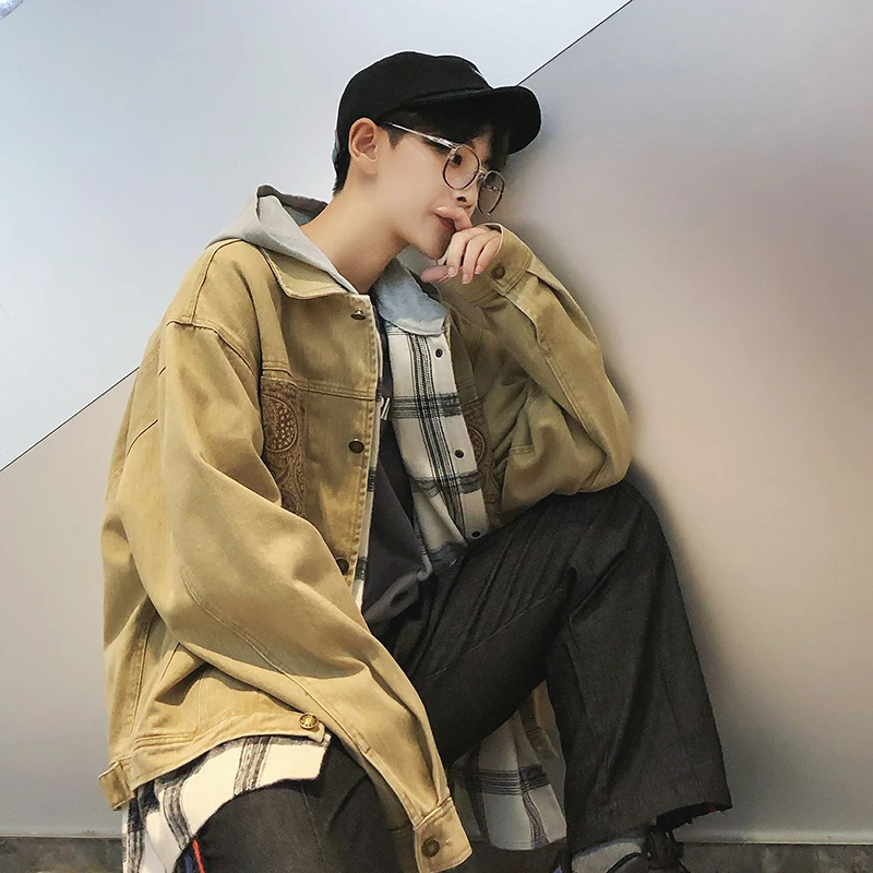 2018 Мужская Мода Печать Ковбойское пальто карманы Повседневная ветровка