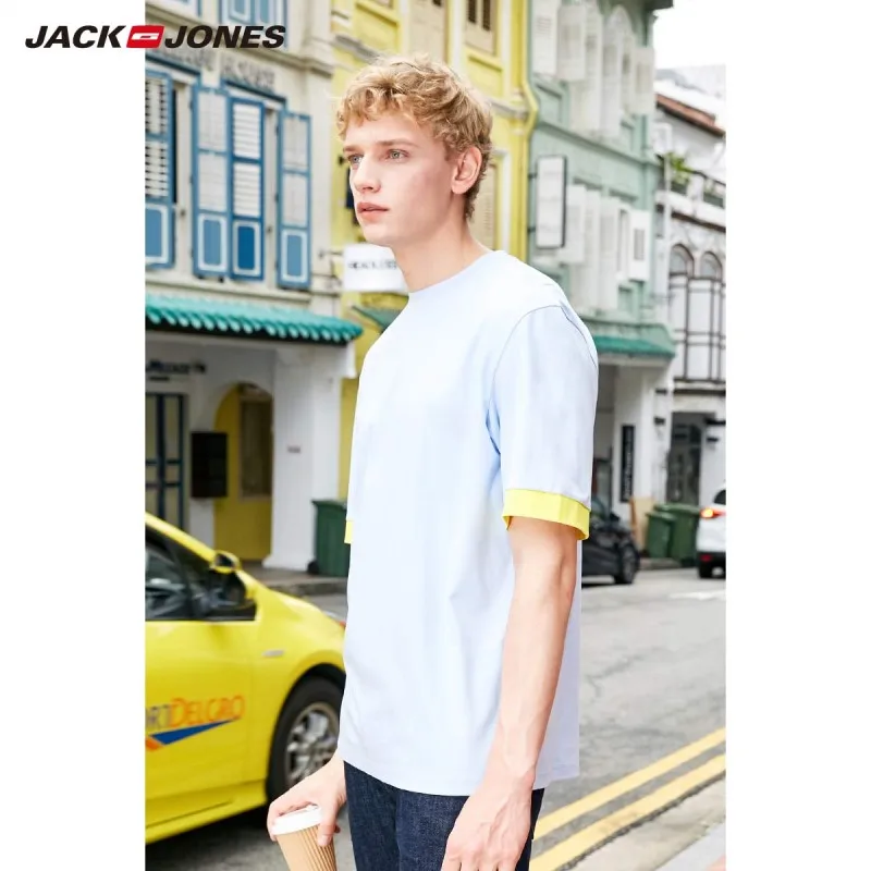 Мужская футболка с короткими рукавами JackJones 100% хлопок свободный крой контрастный