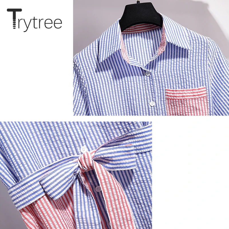 Платье-рубашка Trytree женское в полоску повседневное асимметричное офисное