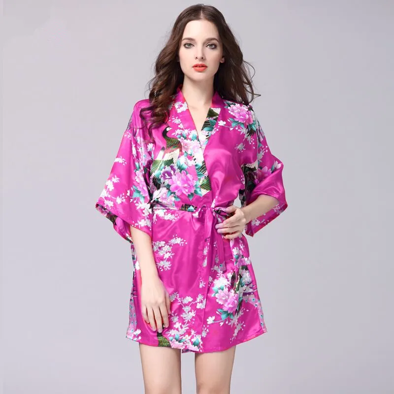 Hot Pink Фиолетовый женский халат s m ini Горячая леди искусственного шелка кимоно банное платье сексуальная пижама-халат Mujer Пижама Размер s m L XL XXL XXXL S0J35 - Цвет: Hot Pink