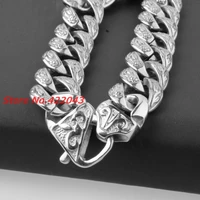 fashion mens boys bangles 15mm solid silver color 316l stainless steel cast flower design cuban link chain bracelets 9 jewelry