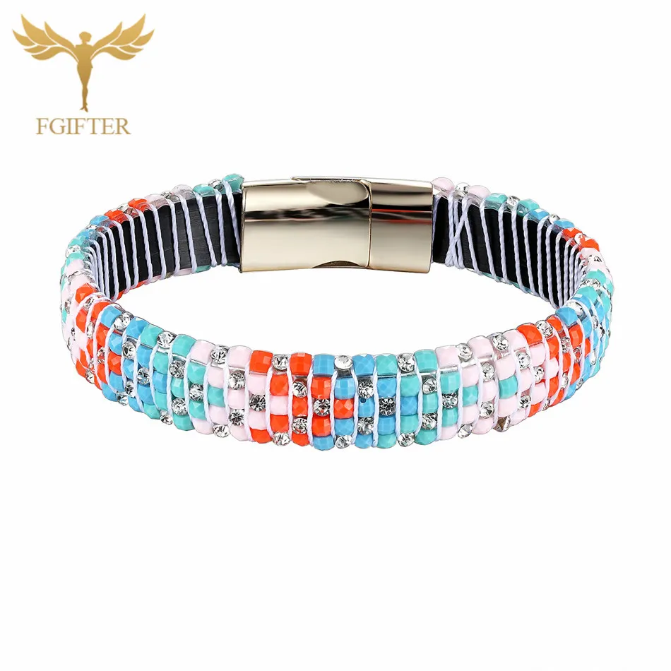 Charm Bracelets FGifter, мужские и женские браслеты, браслет, черный, Aquamarie, белая смола, Белый Браслет-кафф с кристаллами, модные ювелирные изделия - Окраска металла: Charm Bracelets