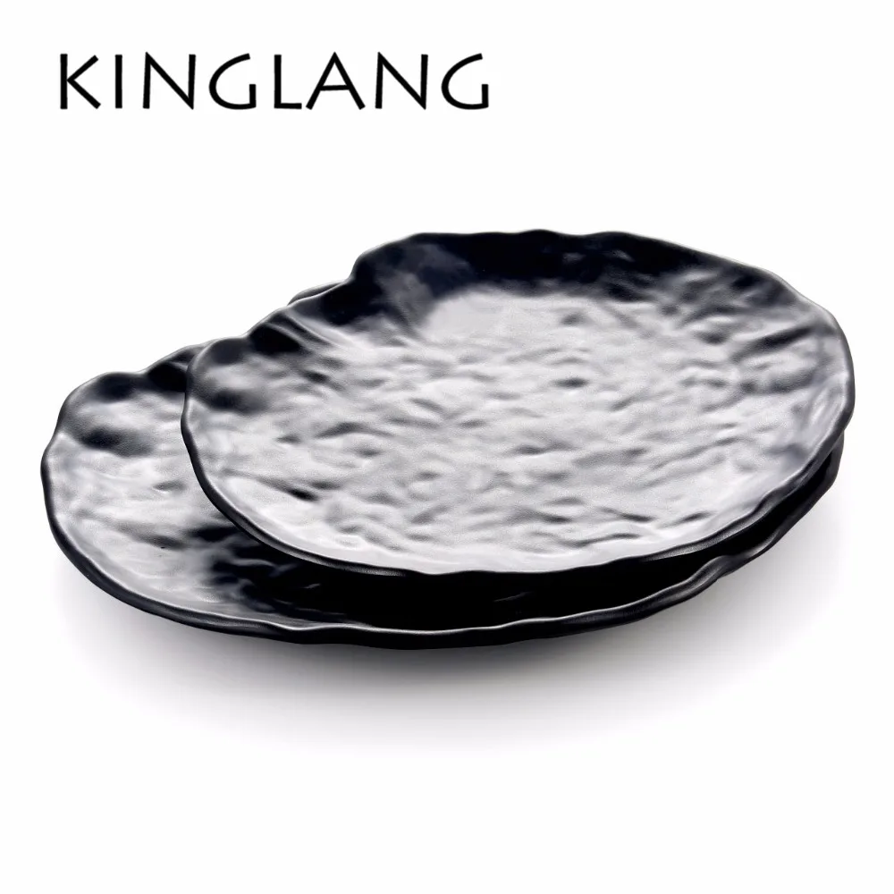 

High quality NEW Round hamburger plate Fried rice dish melamine tableware black color for canteen restaurant