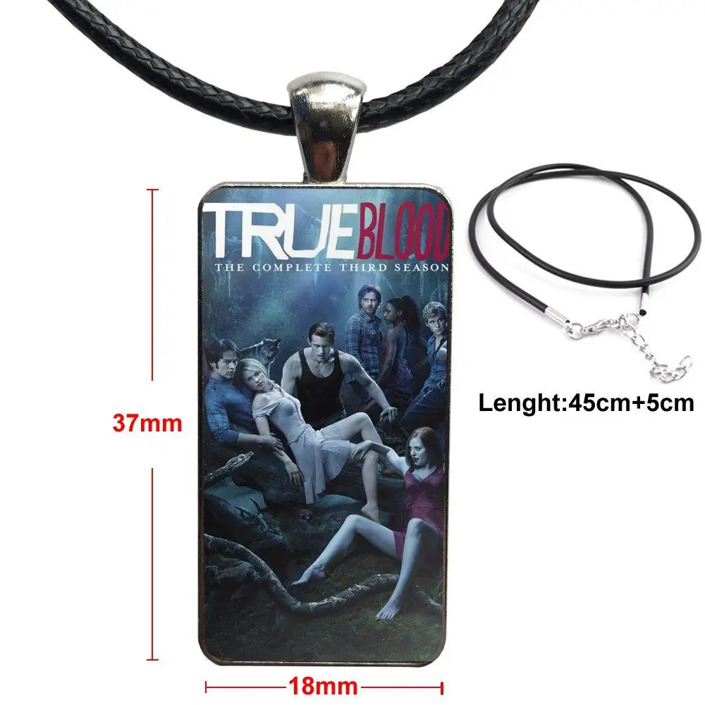 ТВ сериал "Настоящая кровь" постер для женщин модные ювелирные изделия стеклянное кулонное ожерелье ручной работы половина прямоугольника.