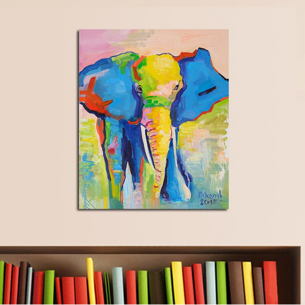 

JQHYART Wall Art Pictures Canvas Painting Colorful Elephant Oil Painting Wall Picture for Living Room no Frame Posters and Print