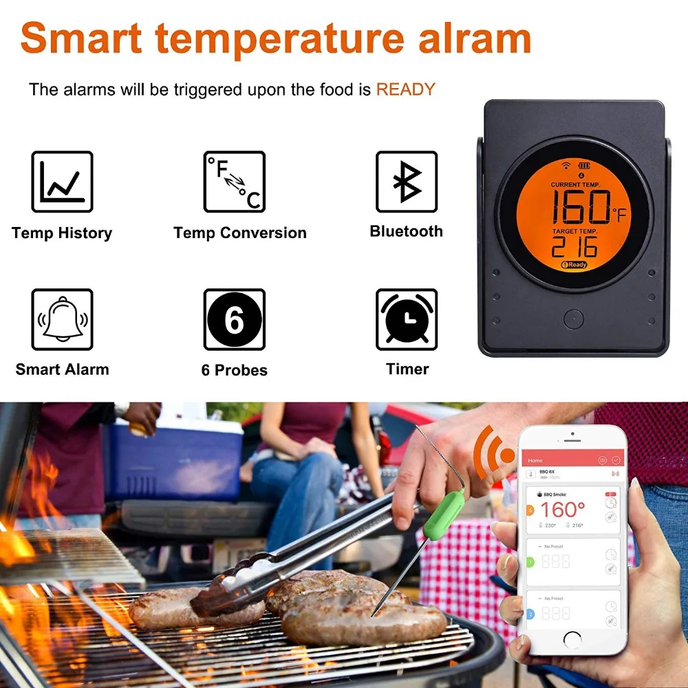 Цифровой OvenThermometers беспроводной термометр для приготовления пищи барбекю 6