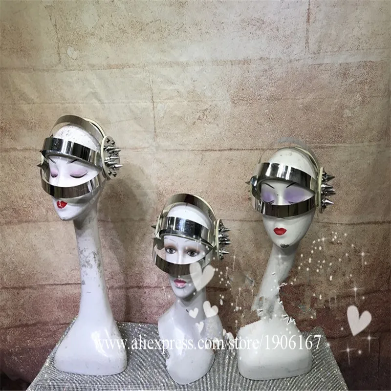 Комбинезон серебристого цвета для ночного клуба костюм с шлемом диджея