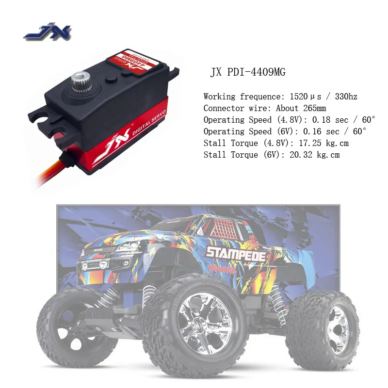 

JX PDI-4409MG 4,8 в-6в 9кг Цифровой Металлический сервопривод алюминиевый чехол для 1/8 1/10 RC Monster car