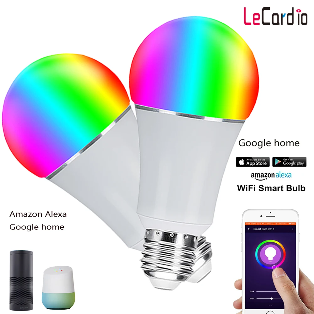 2 шт. E26 E27 умная Светодиодная лампа Wifi RGB многоцветная диммируемая для голосового