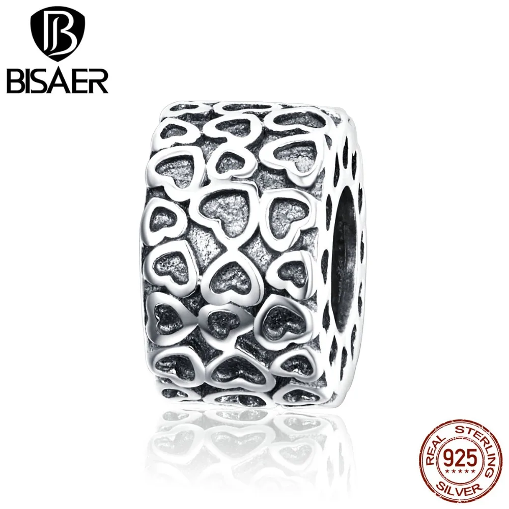 BISAER горячая Распродажа 925 пробы Серебряные Подвески Сердце к сердцу бусины разделитель любовь браслет серебро 925 ювелирные изделия ECC1043