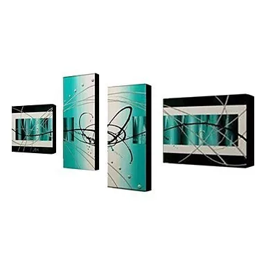 Free Shipping Big Size 100% Hand-painted Modern Abstract Green Painting on Canvas Wall Art Picture 4 Panel Oil | Дом и сад
