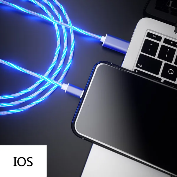 blue for iPhone Светящийся кабель для зарядки мобильных телефонов светодиодный светильник Micro usb type C зарядное устройство для iPhone X samsung Galaxy S8 S9 зарядный провод шнур - Цвет: blue for iPhone