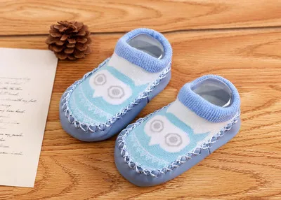 6colors Fox Cartoon printing footwear Floor Socks Faux Leather walking kid infant boys girls winter warmer for children