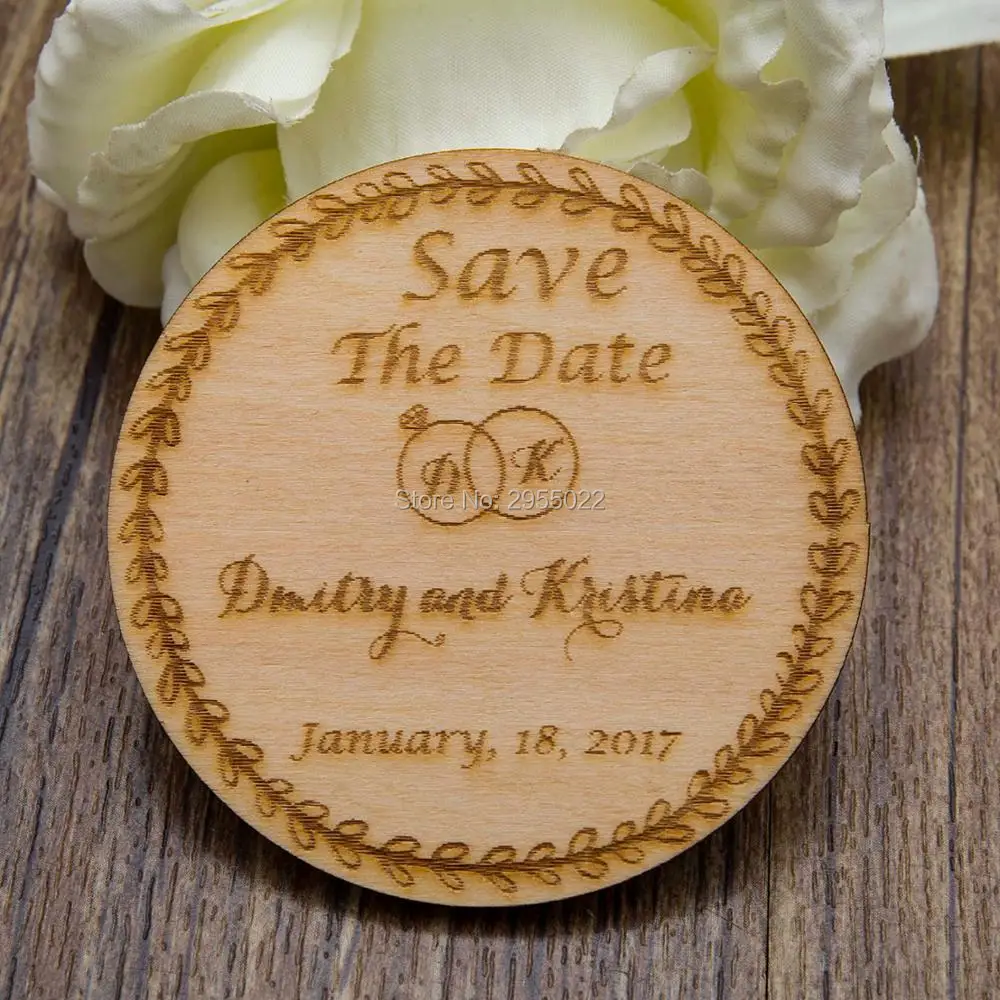 Personalized Wedding name and initials Save the Date Magnets Custom wood rustic Rings save date party favors gifts | Дом и сад