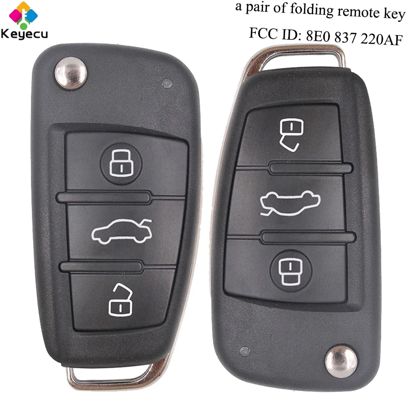 KEYECU пара замена Keyless вход складной дистанционный ключ-3 кнопки и 433 МГц и 8E чип и брелок для Audi Q7 FCC ID: 8E0 837 220AF