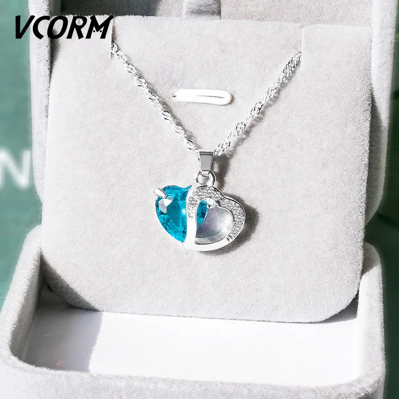 Light Blue VCORM, пара, первоначальное ожерелье с кристаллами в виде сердца, женское, эффектное, милое и романтичное, ностальгическое, модное ожерелье,, богемное ювелирное изделие - Окраска металла: Light Blue