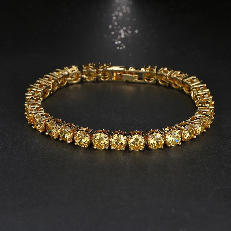 Yellow AAA Cubic Zirconia Gold-Color Women Bracelets Pulseiras Dubai Jewelry Anniversary Bracelet For Wedding Party Gift B-009 | Украшения
