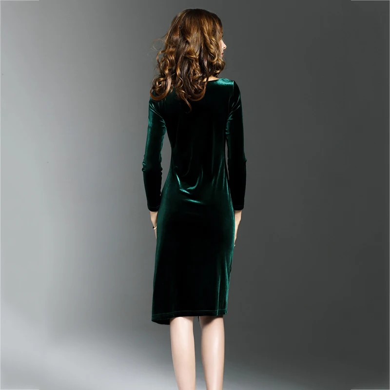 2018 Модные женские элегантные Винтаж золото бархатные платья с длинными рукавами