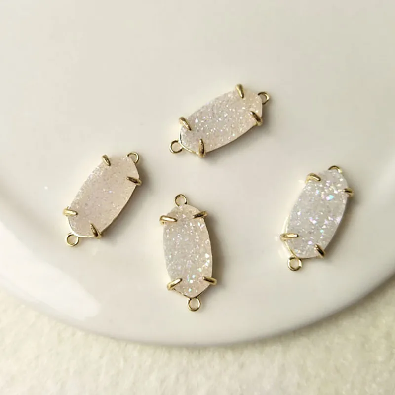 

5pcs Gold color Crystal clear Agat e Druzy Geode Pendant charm Connector Double Bails DIY Making Bracelet necklace Jewelry CT74