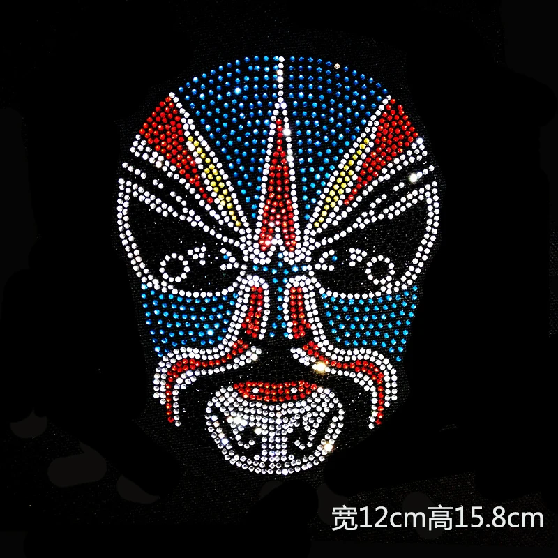 

10 pc/lot Beijing Opera Facial Masks chest hotfix rhinestones, heat transfer design motifs,rhinestone for garment,T-shirt