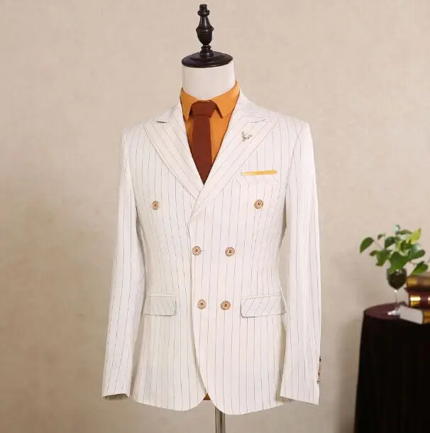Модная двубортная куртка Белый 3 предмета в комплекте строгий костюм для жениха
