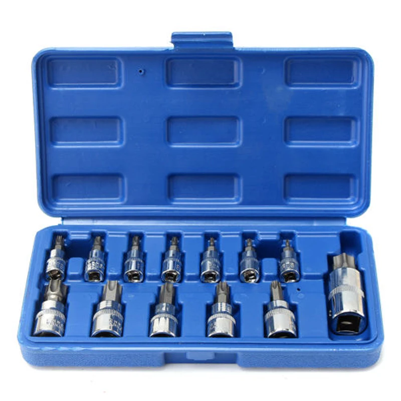 13 шт. 1 комплект 1/4 &quot3/8&quot 1/2 &quotПривод вскрытия доказательство Torx Star Bit Socket Kit Set