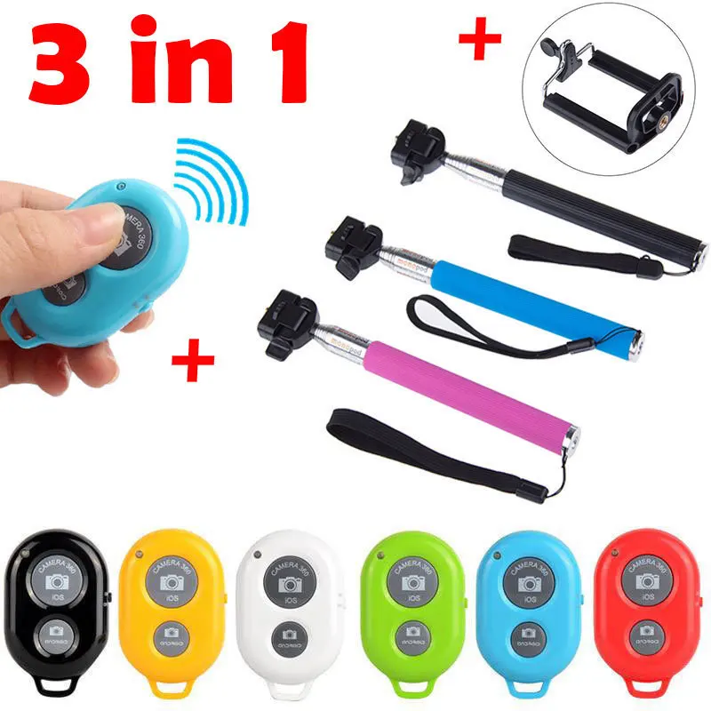 Ручной монопод + держатель с зажимом Bluetooth пульт дистанционного управления для