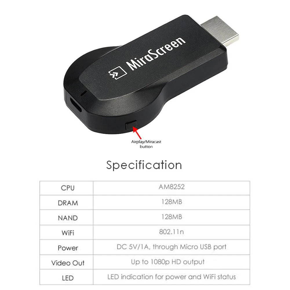 MiraScreen Miracast Chome Cast беспроводной hdmi 1080p адаптер для телевизора Wi Fi дисплей