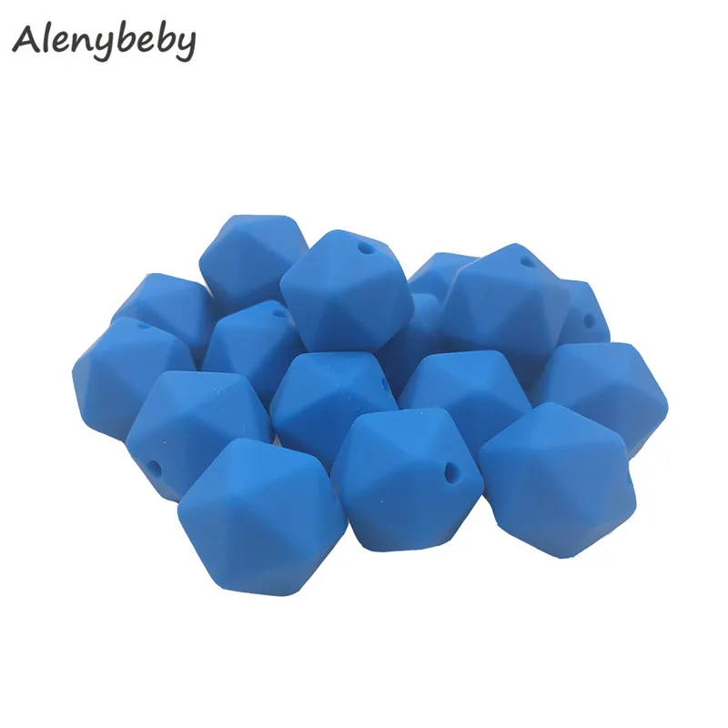 Deep sky blue 50pc 17mm Silicone Teether Beads Safe Icosahedron Shaped Candy Mix Color Teething Silicone Bead Toy BPA Free DIY Necklace Making - Цвет: Deep sky blue