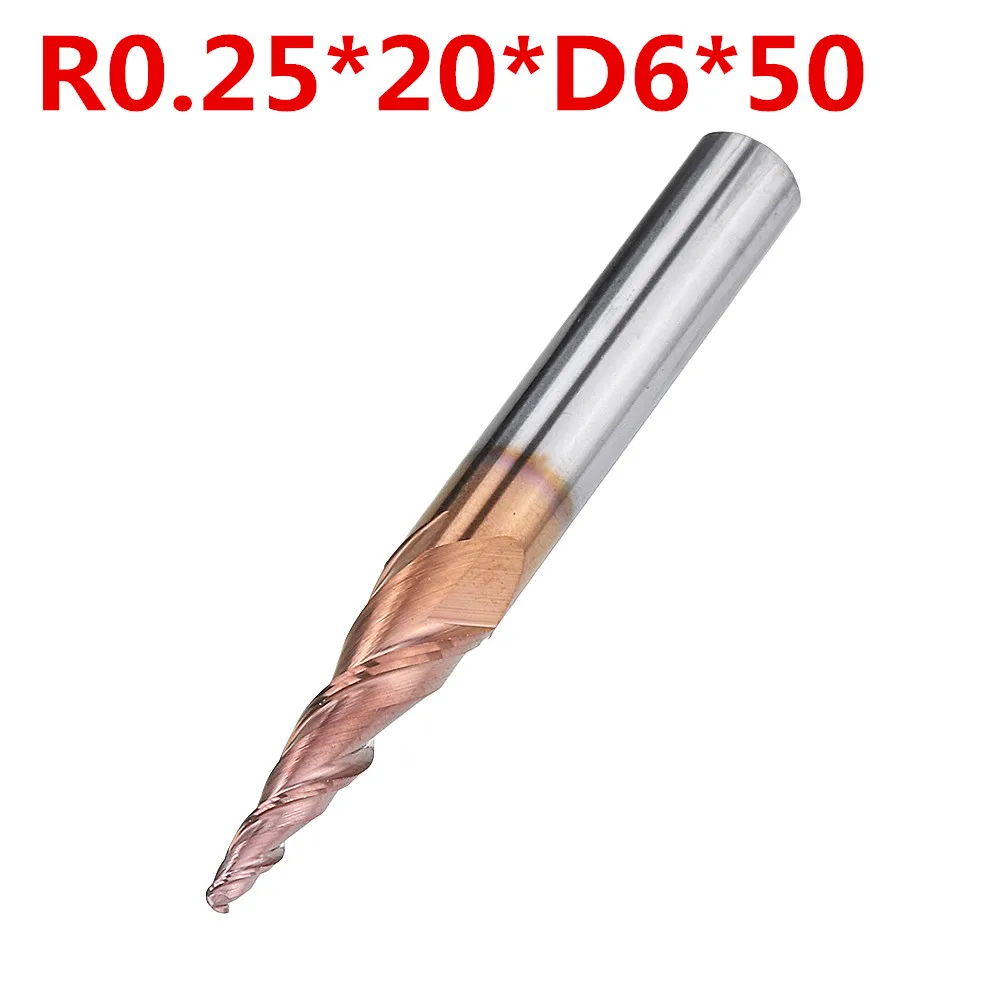R0.25/R0.5/R0.75/R1.0* 20* D6* 50 2 флейты конические сферические Концевая фреза HRC50 фреза