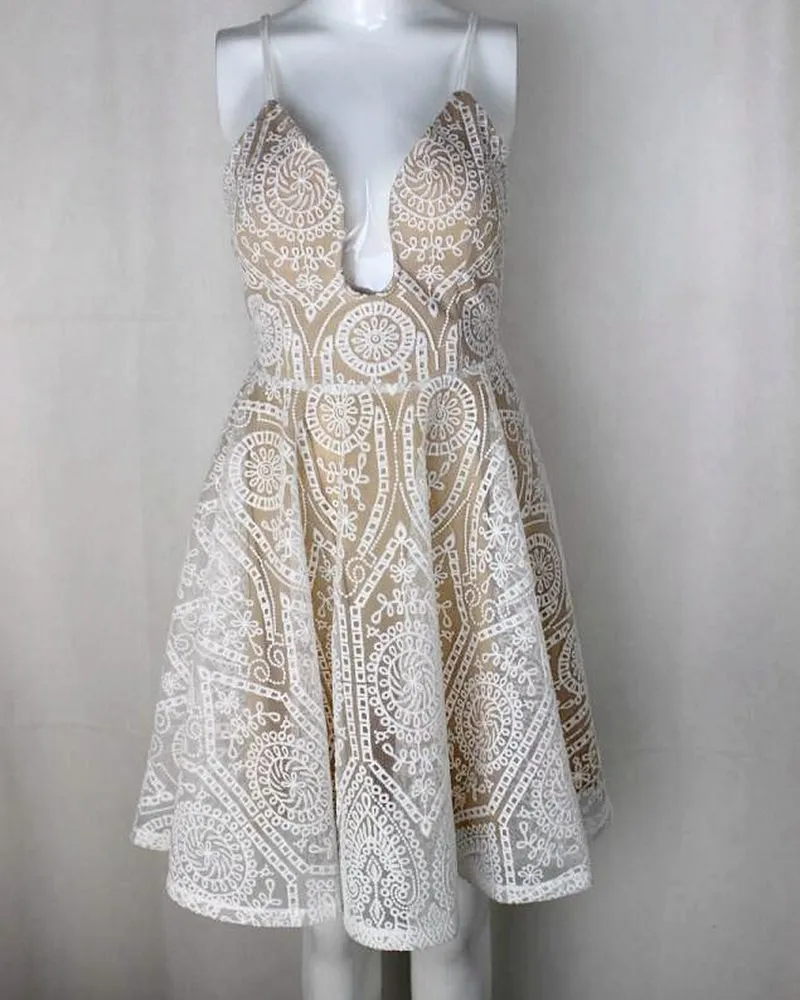 XiM &amp M @ ch Сексуальное Милое кружевное мини-платье с глубоким v-образным вырезом и