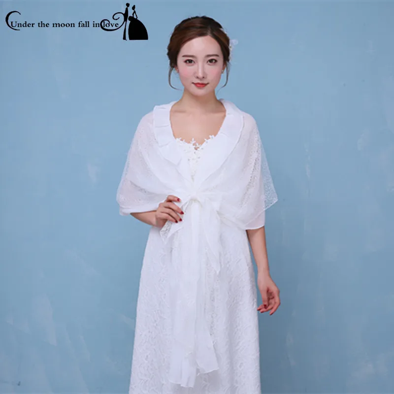2017 New Style In Stock White Ivory Lace Chiffon Wedding Shawl Mulher Bridal Cape Jacket Accessories China | Свадьбы и торжества