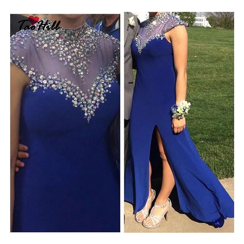 Тао Хилл Вечернее Платье Элегантных Женщин 2017 Высокий Воротник Бисером