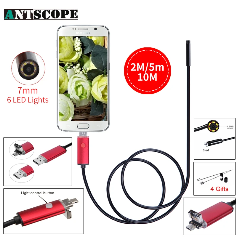 Эндоскопа 7 ММ 2 М 5 10 эндоскоп hd USB Android Endoscopio Камера IP67 2IN1 бороскоп Endoskop Камеры труб