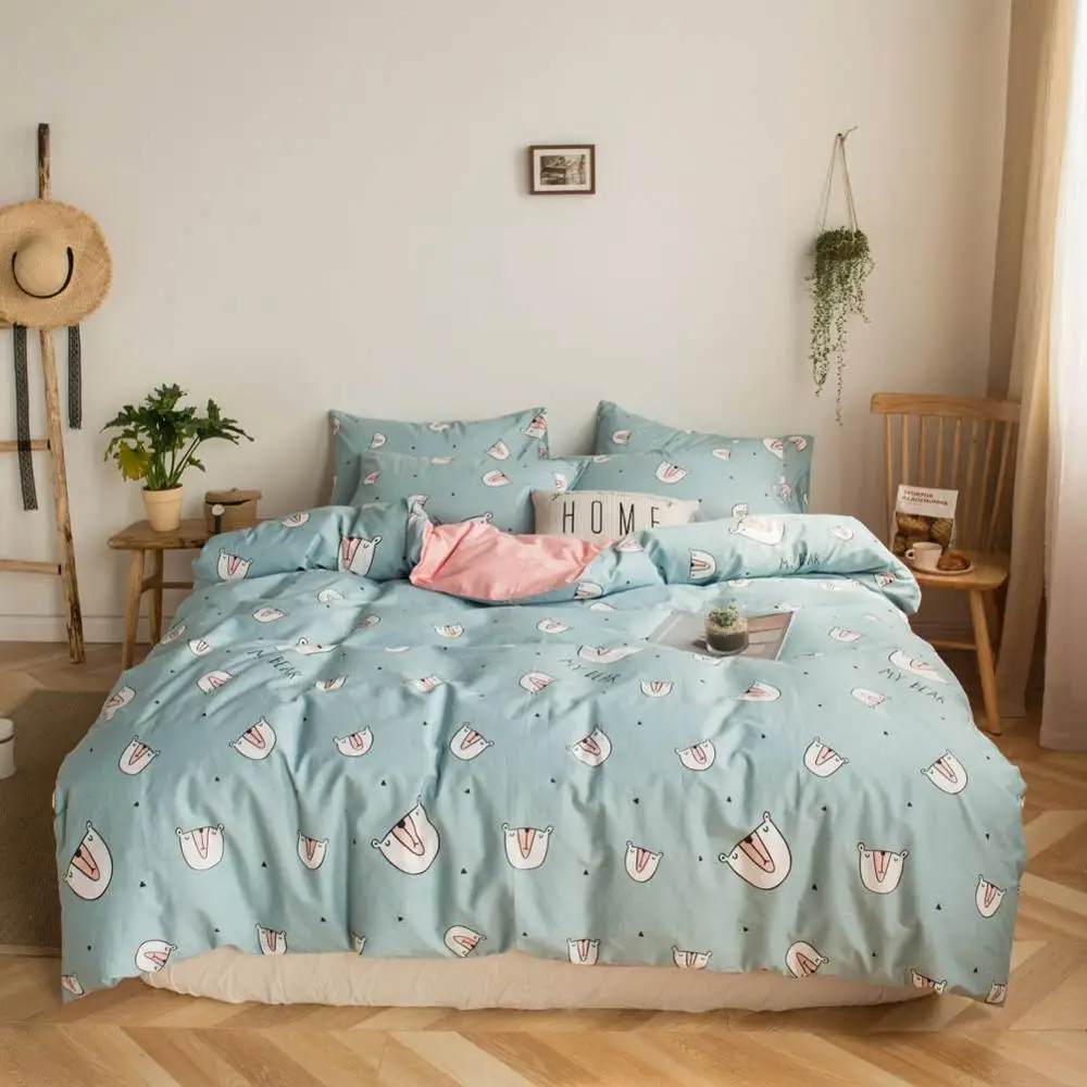 20192943 Pink Grey Yellow Hearts Bed Cover Duvet Cover Set Cotton Bedding Set Bedlinens Twin Queen King Flat Sheet Fitted Sheet - Цвет: 20192943