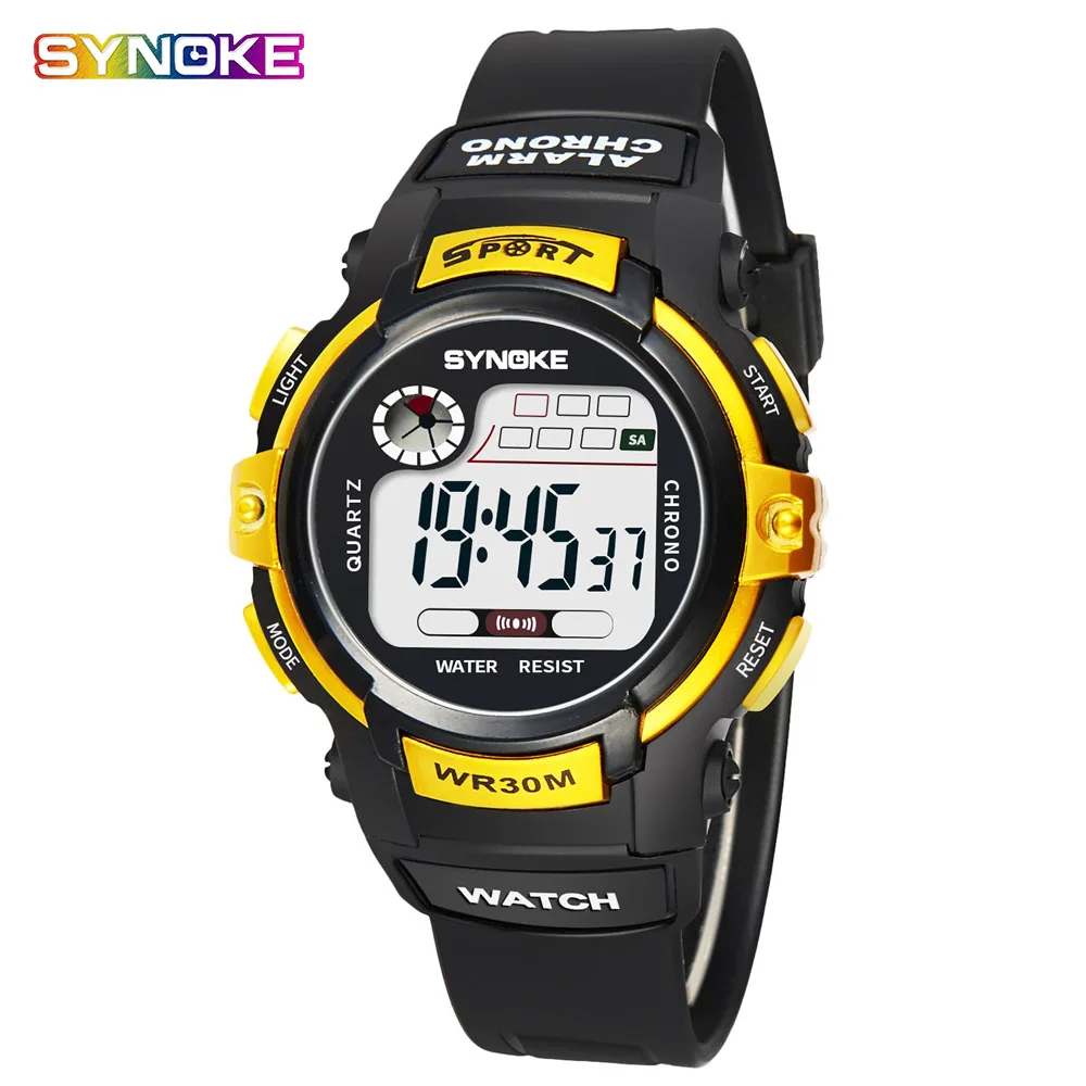 Yellow digital watch SYNOKE детские часы бренд цифровой светодиодный детские часы модные спортивные часы мягкие удобные милые наручные часы водонепроницаемые часы для мальчиков - Цвет: Yellow digital watch